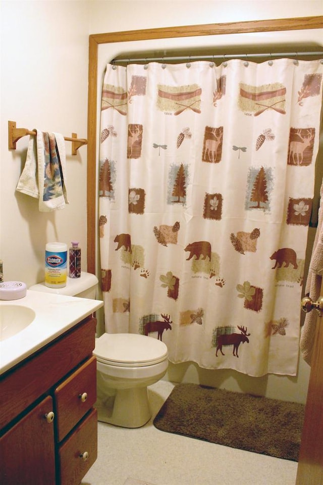 1885 20th Ave, Arkdale, WI 54613 - full bathroom featuring vanity, toilet, and curtained shower