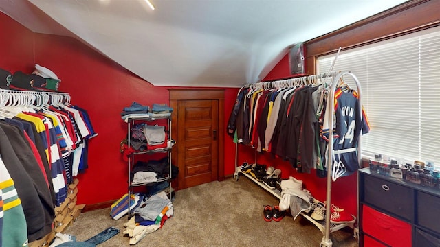 813 Main St, Black River Falls, WI 54615 - walk in closet featuring carpet flooring and vaulted ceiling