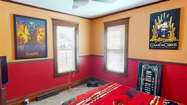 813 Main St, Black River Falls, WI 54615 - carpeted bedroom featuring ceiling fan and ornamental molding
