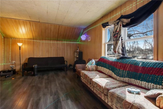 905 Lewis Ave, Cameron, WI 54822 - interior space featuring wooden ceiling, wooden walls, lofted ceiling, and wood finished floors