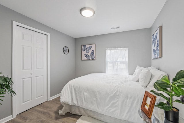 33110 Store St, Burlington, WI 53105 - bedroom with a closet, baseboards, visible vents, and wood finished floors