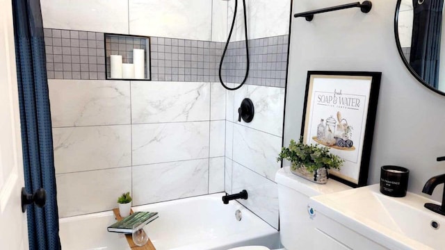 33110 Store St, Burlington, WI 53105 - bathroom featuring toilet, shower / bath combo with shower curtain, and vanity