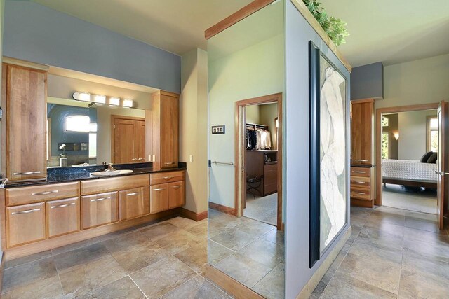 7548 Fallen Oak Dr, Verona, WI 53593 - bathroom with baseboards, a spacious closet, vanity, and ensuite bath