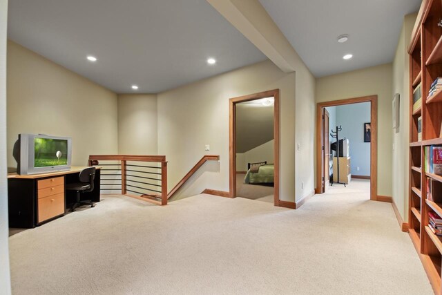 7548 Fallen Oak Dr, Verona, WI 53593 - office area with light carpet, baseboards, and recessed lighting