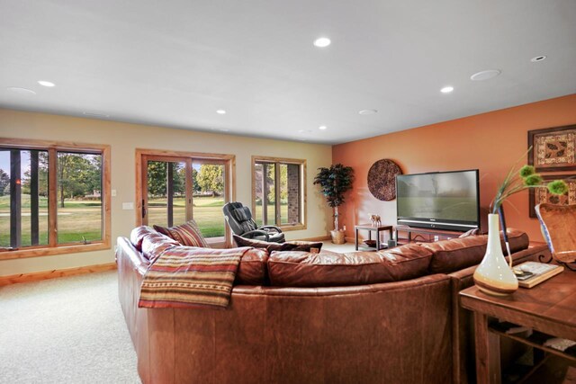 7548 Fallen Oak Dr, Verona, WI 53593 - living room featuring baseboards, carpet flooring, and recessed lighting