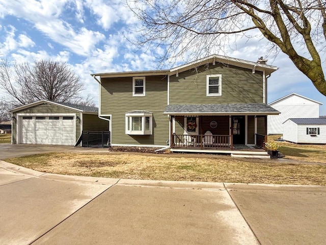 view of front facade featuring a porch and a garage
