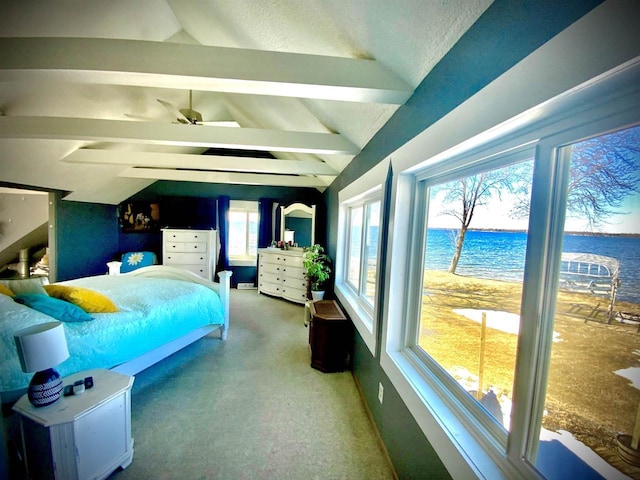 W4862 Swan Acre Dr, Cecil, WI 54111 - bedroom with a water view and vaulted ceiling with beams