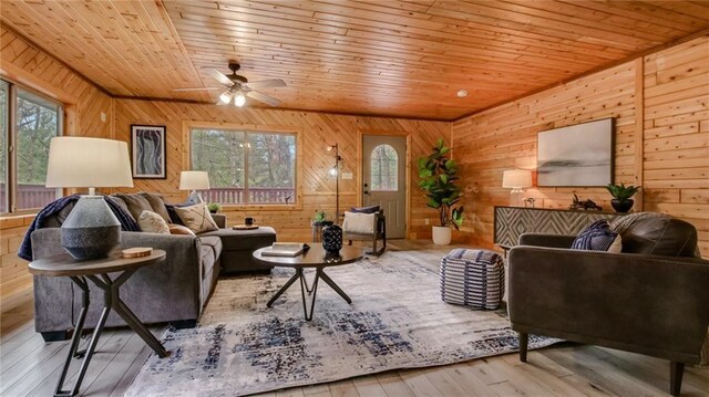 E19535 County Road Nd, Augusta, WI 54722 - living area with ceiling fan, wood finished floors, and wood ceiling