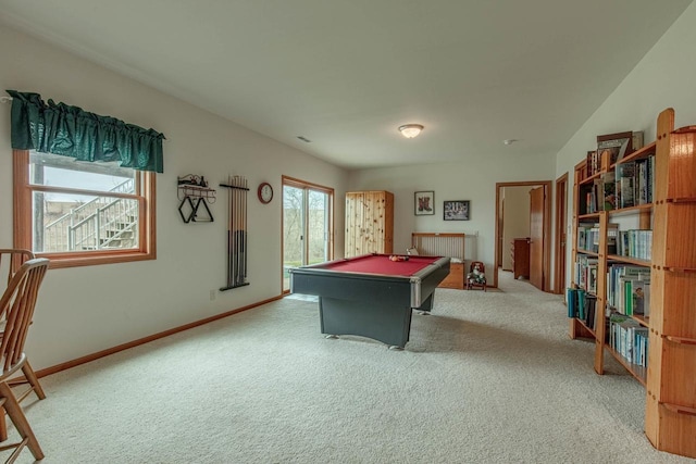 5995 Section Line Rd, Dodgeville, WI 53533 - rec room with pool table, visible vents, baseboards, and carpet floors