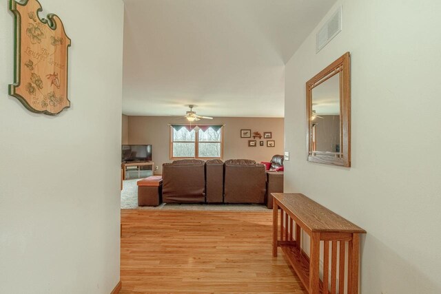 5995 Section Line Rd, Dodgeville, WI 53533 - hallway with light wood-style flooring and visible vents