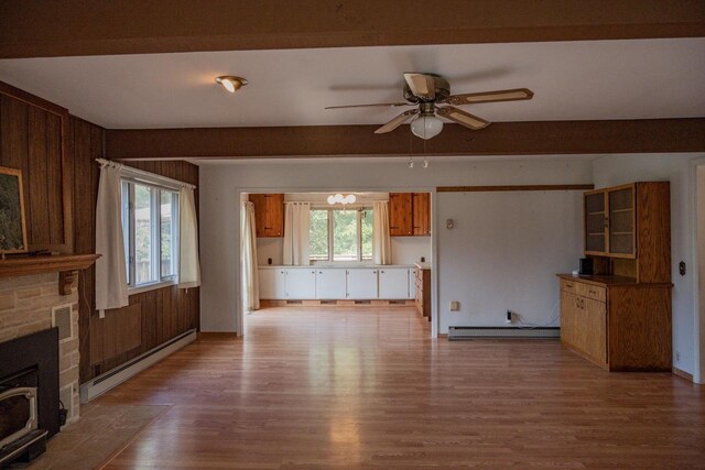 1930 Czech Ave, Arkdale, WI 54613 - unfurnished living room with a baseboard radiator, a ceiling fan, a healthy amount of sunlight, and a baseboard heating unit