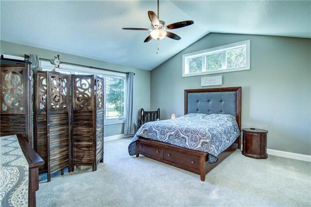 4884 Priory Rd, Eau Claire, WI 54701 - carpeted bedroom featuring baseboards, vaulted ceiling, and a ceiling fan