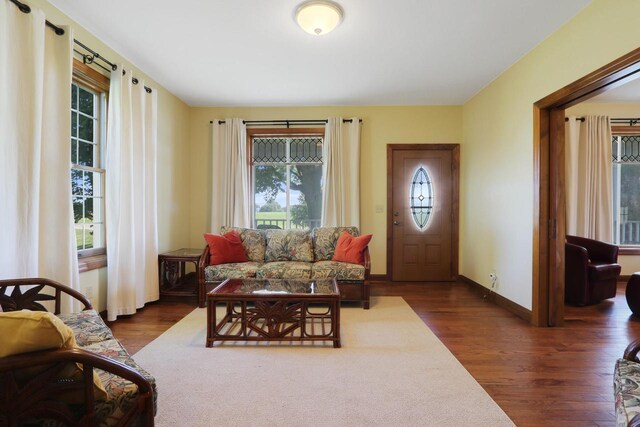 W512 Hafs Rd, Genoa City, WI 53128 - living area with dark wood-style floors and baseboards