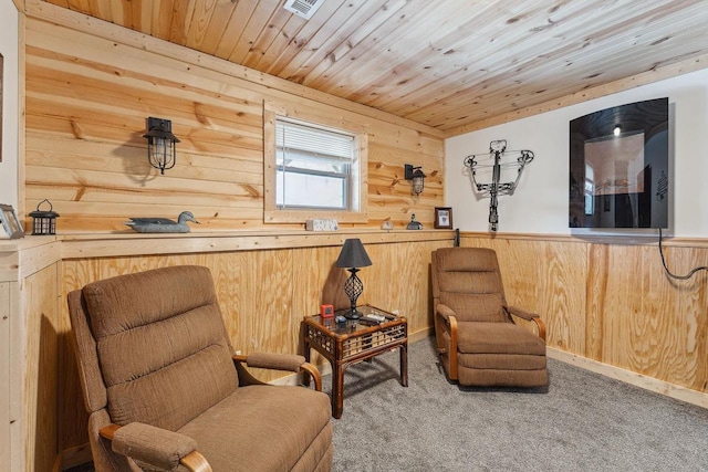 N9805 County Road Aa, Portage, WI 53901 - living area with wood walls, carpet flooring, and wood ceiling