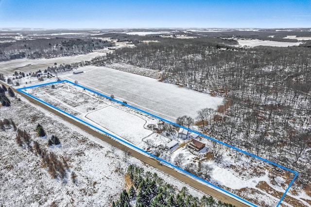 N9805 County Road Aa, Portage, WI 53901 - snowy aerial view featuring property boundaries highlighted
