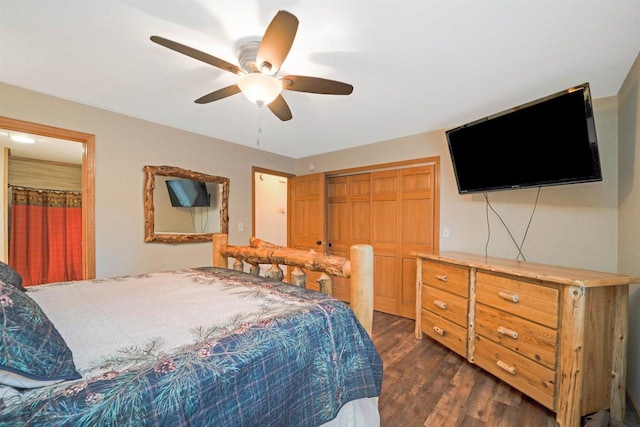 W7113 Bighorn Ct, Wautoma, WI 54982 - bedroom featuring ceiling fan and dark wood finished floors