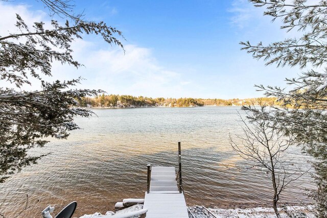 view of dock with a water view