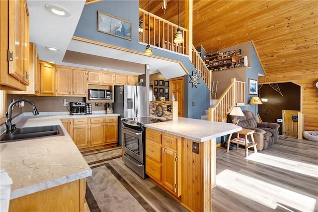6825 W Lakewood Blvd, Ladysmith, WI 54848 - kitchen with open floor plan, a sink, stainless steel appliances, and light wood-type flooring