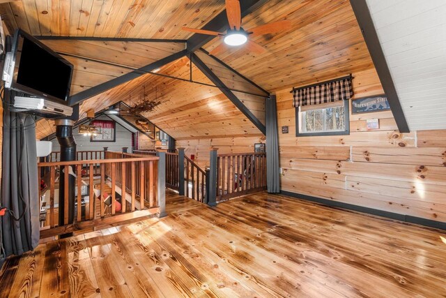 9614 Mississippi Ln, Bagley, WI 53801 - bonus room with vaulted ceiling, wooden walls, wooden ceiling, and hardwood / wood-style flooring