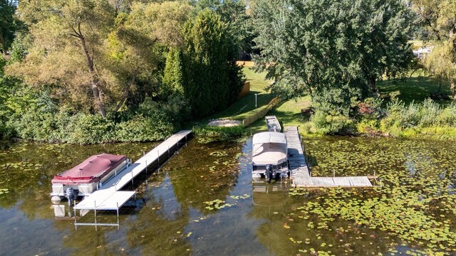2548 Wallace Lake Rd, West Bend, WI 53090 - dock area with a water view and boat lift