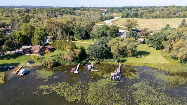 2548 Wallace Lake Rd, West Bend, WI 53090 - birds eye view of property featuring a water view, a view of trees, and a rural view