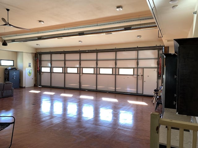 garage with ceiling fan
