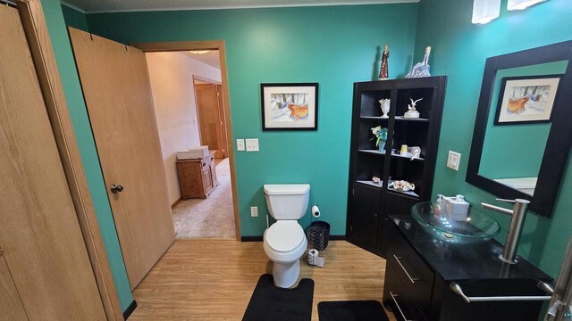 84195 State Highway 13, Bayfield, WI 54814 - bathroom with toilet, vanity, and wood finished floors