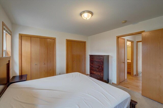 968 Pine St, Sun Prairie, WI 53590 - bedroom featuring multiple closets and light carpet