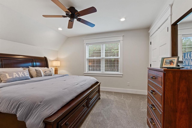 W5430 Southview Dr, Necedah, WI 54646 - bedroom with lofted ceiling, baseboards, recessed lighting, and carpet flooring