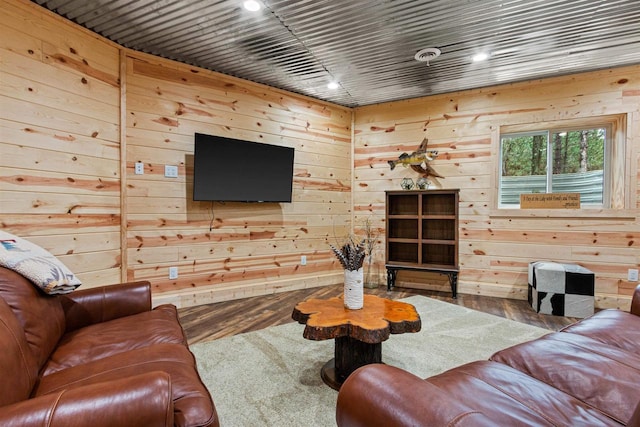 W5430 Southview Dr, Necedah, WI 54646 - living area featuring wood walls, baseboards, and wood finished floors