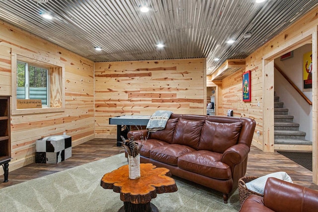 W5430 Southview Dr, Necedah, WI 54646 - living area with wood walls, recessed lighting, and stairs