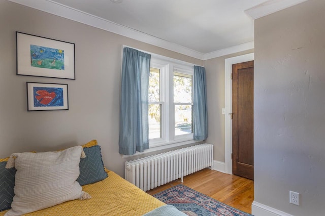 1337 Washington Ave, Oshkosh, WI 54901 - bedroom featuring radiator heating unit, ornamental molding, baseboards, and wood finished floors