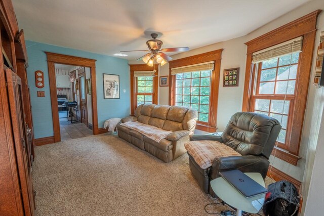 3720 County Highway Nn, West Bend, WI 53095 - living room with a ceiling fan, carpet, and baseboards