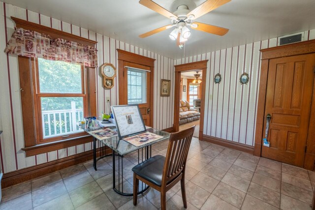 3720 County Highway Nn, West Bend, WI 53095 - dining room featuring baseboards, wallpapered walls, and ceiling fan