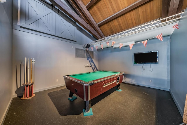 playroom with visible vents, billiards, and baseboards