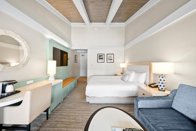 bedroom featuring beam ceiling