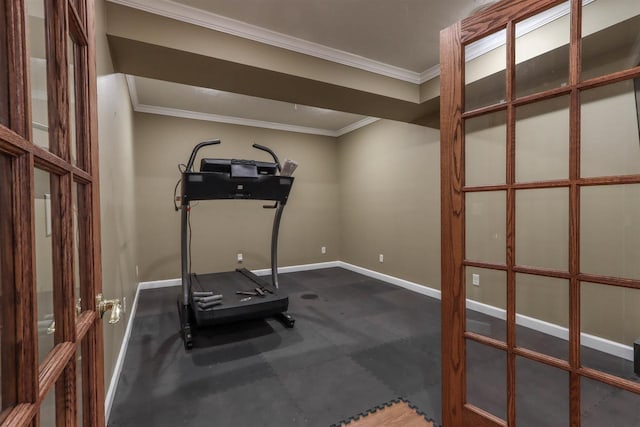 1579 Foxfire Ct, Waupaca, WI 54981 - workout area featuring baseboards and ornamental molding