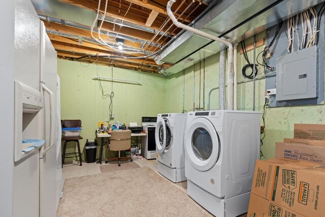509 Meadow View Rd, Mount Horeb, WI 53572 - laundry area with separate washer and dryer, electric panel, laundry area, and tile patterned floors