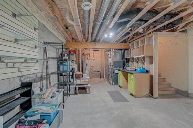 102 Linden Ave, Hudson, WI 54016 - unfinished basement featuring heating unit, water heater, and stairway