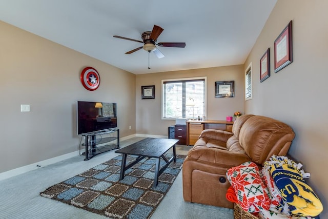 6679 S Chickahauk Trl, Middleton, WI 53562 - living area with baseboards, carpet floors, and a ceiling fan