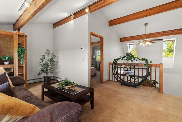 1690 Kestrel Ln, Blue Mounds, WI 53517 - carpeted living room with a ceiling fan and baseboard heating