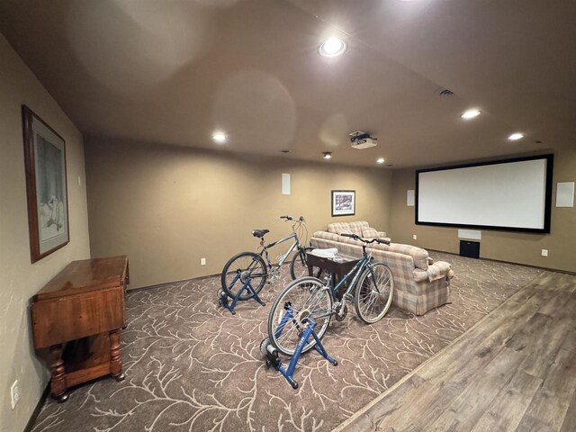 7118 Timber Ln, Rhinelander, WI 54501 - home theater room with recessed lighting and wood finished floors