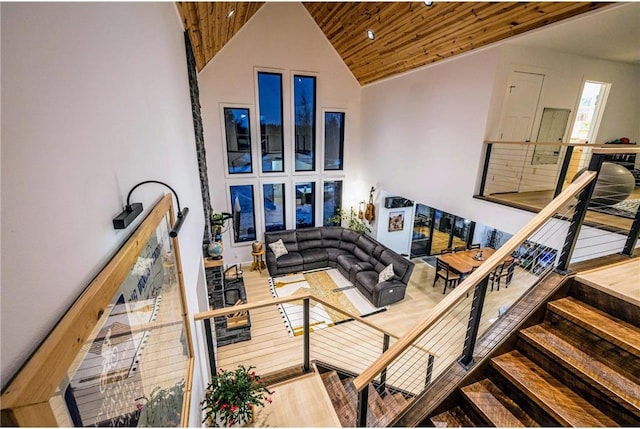 11684 Brook Ln, Hayward, WI 54843 - living area featuring high vaulted ceiling and wood ceiling