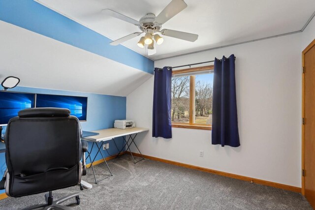 119 Vilas Hibbard Pkwy, Lodi, WI 53555 - office space with baseboards, carpet flooring, ceiling fan, and lofted ceiling