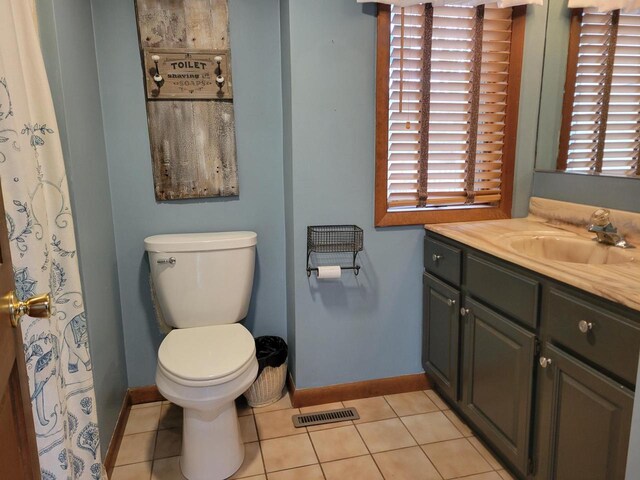 2215 N Shore Dr, Delavan, WI 53115 - bathroom featuring tile patterned floors, toilet, vanity, baseboards, and visible vents