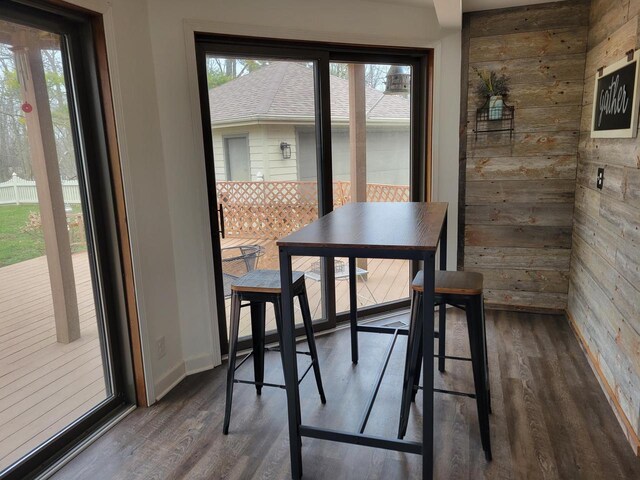 2215 N Shore Dr, Delavan, WI 53115 - dining room with wood walls and wood finished floors