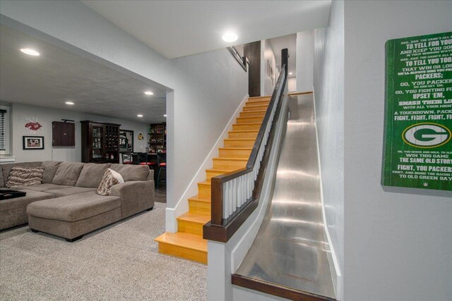3265 Casey Trl, Oshkosh, WI 54904 - stairs with baseboards, carpet, and recessed lighting