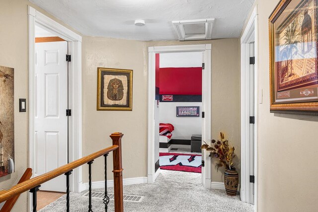 3304 Nicolet Dr, Green Bay, WI 54311 - corridor with an upstairs landing, carpet, attic access, and baseboards