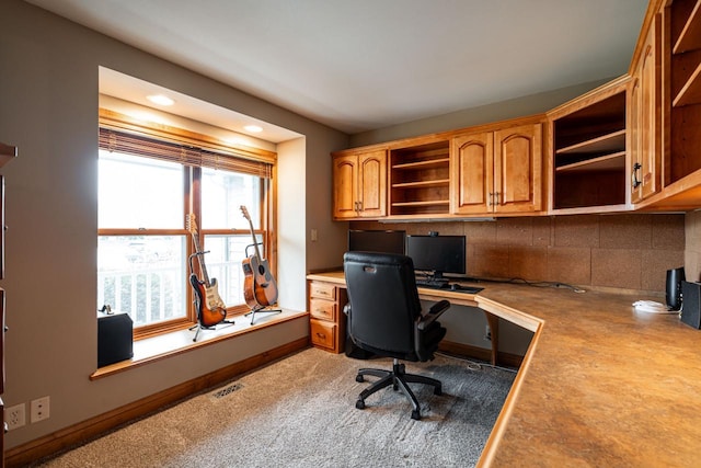 4824 Hampton Ct, Mount Pleasant, WI 53403 - office area featuring built in desk, visible vents, baseboards, and recessed lighting