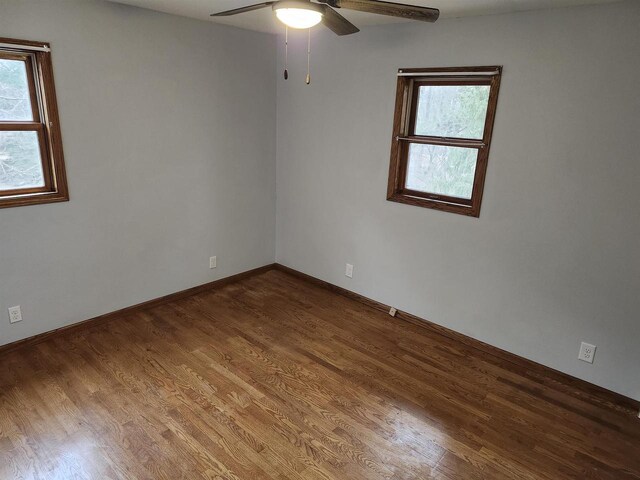 N9148 Sandy Lake Rd, Neshkoro, WI 54960 - empty room with plenty of natural light, baseboards, wood finished floors, and a ceiling fan